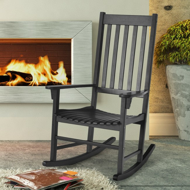 Oversized Wooden Porch Rocking Chair High Back Slat Seat