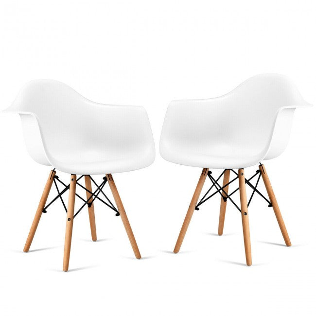 Set of 2 Mid-Century Dining Chairs Arm Chairs with Wood Legs