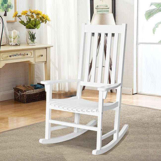 Oversized Wooden Porch Rocking Chair High Back Slat Seat