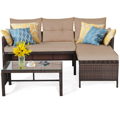 3 Piece Outdoor Patio Corner Rattan Sofa Set