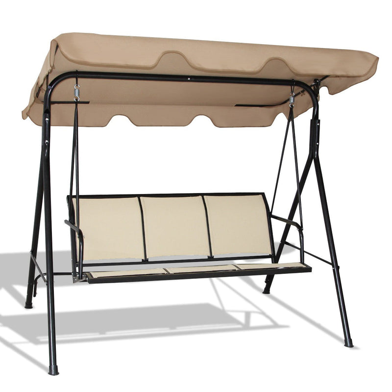 3 Person Steel Frame Patio Swing with Polyester Angle and Adjustable Canopy