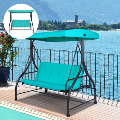 3 Seats Outdoor Converting Swing Hammock Patio Porch Swing with Comfortable Cushion
