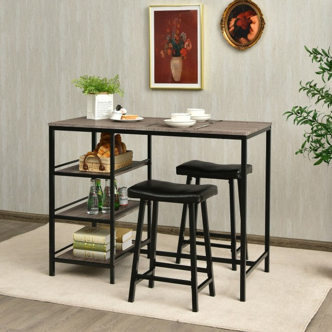 3 Pieces Dining Table Set with Pub Counter Height and Storage Shelves
