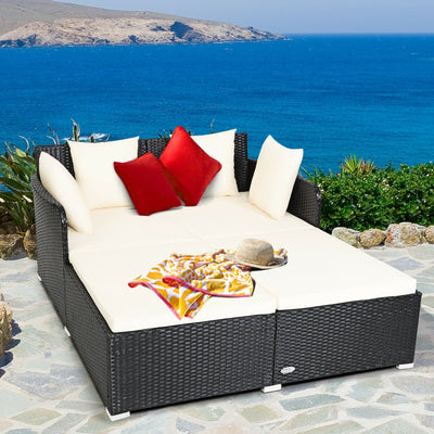 Outdoor Patio Rattan Daybed Thick Pillows Cushioned Sofa Furniture