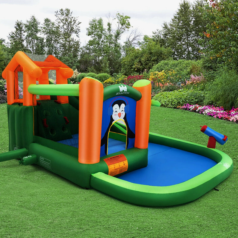 Inflatable Water Park Bouncer with Climbing Wall Splash Pool Water Cannon