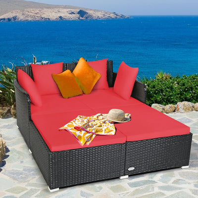 Outdoor Patio Rattan Daybed Thick Pillows Cushioned Sofa Furniture