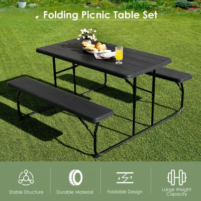 Outdoor Camping Picnic Table Bench Set Dining Set with Metal Base