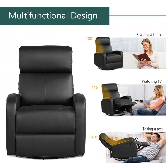 Single Recliner Chair Swivel Rocker Sofa Home Theater Seating with Padded Seat Backrest and Footrest