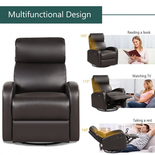 Single Recliner Chair Swivel Rocker Sofa Home Theater Seating with Padded Seat Backrest and Footrest