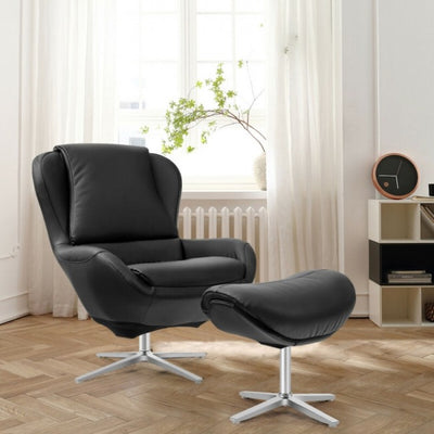 360° Swivel Leather Rocking Chair with Ottoman and Padded Cushions