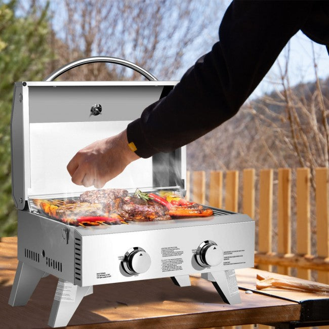 20000 BTU Outdoor Portable Gas Grill, Patio Propane BBQ Grid with 2 Burner