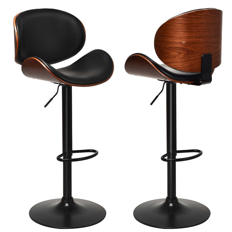 Set of 2 Adjustable Swivel PU Leather Bar Stools with Iron Base and Curved Footrest