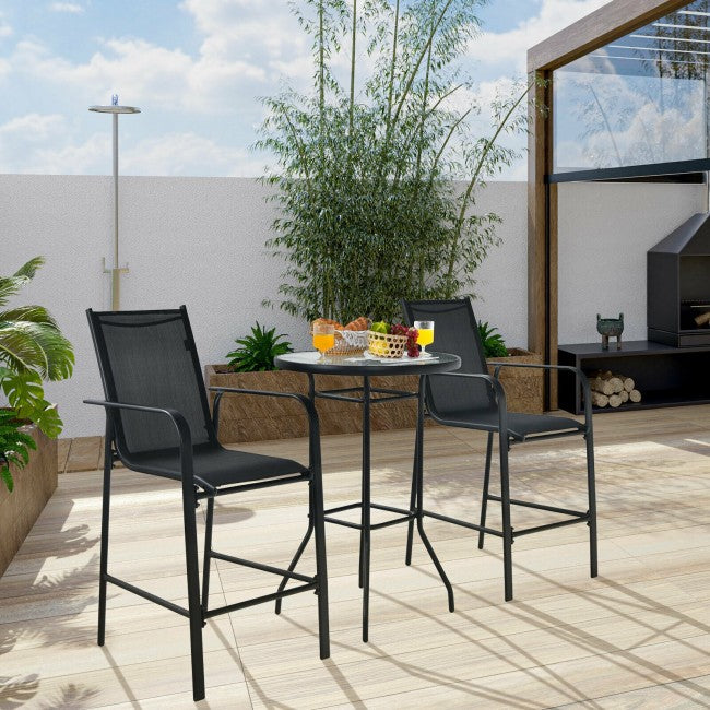 3 Pieces Outdoor Patio Bar Height Bistro Set with Stools and Table