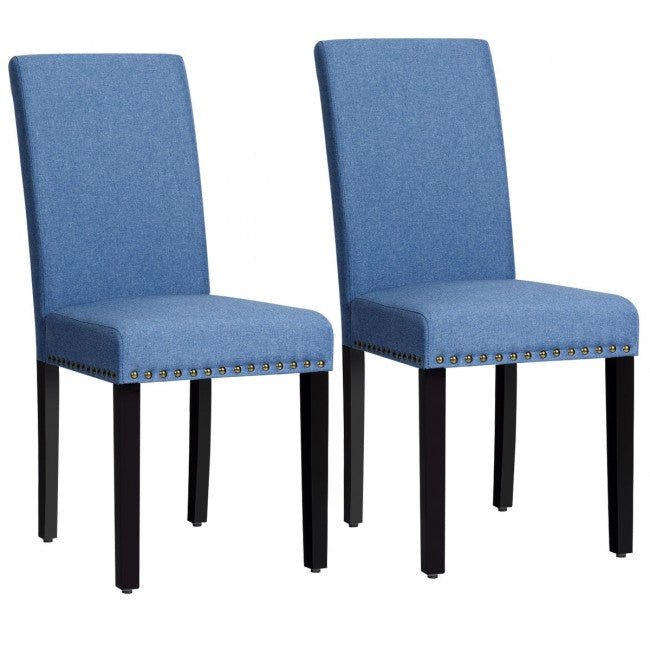 Set of 2 Fabric Upholstered Dining Chair with Sturdy Wooden Legs
