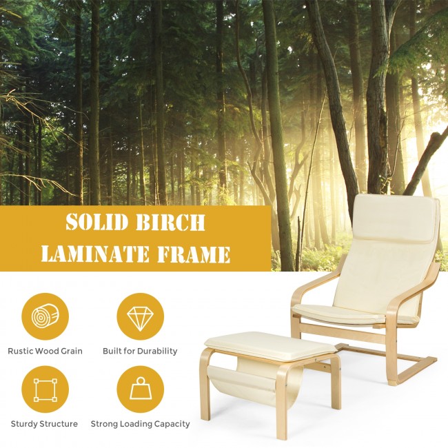 Modern Wooden Relax Lounge Chair Set Accent Armchair With ottoman