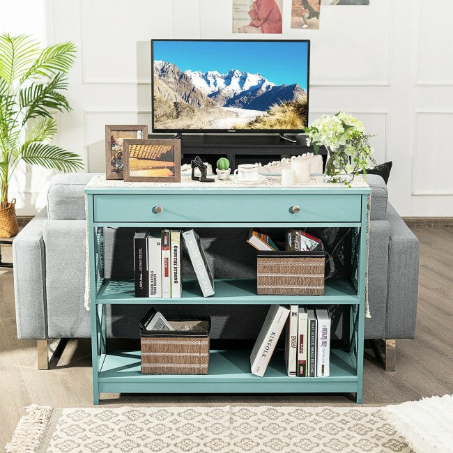 3-Tier Side Console Table Entryway Table Narrow Accent Table with Drawer and Storage Shelves