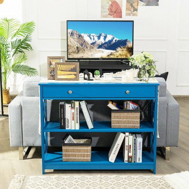 3-Tier Side Console Table Entryway Table Narrow Accent Table with Drawer and Storage Shelves