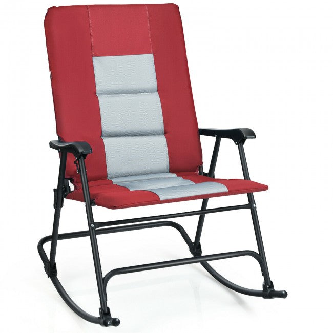 Outdoor Portable Folding Rocking Chair with Armrest & Padded Seat