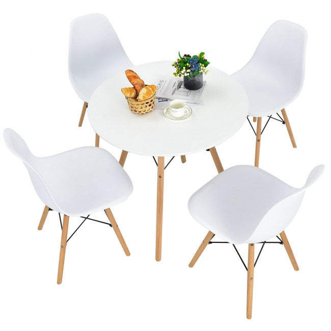 5 Pieces Modern Dining Table Set with Round Table and 4 White Chairs