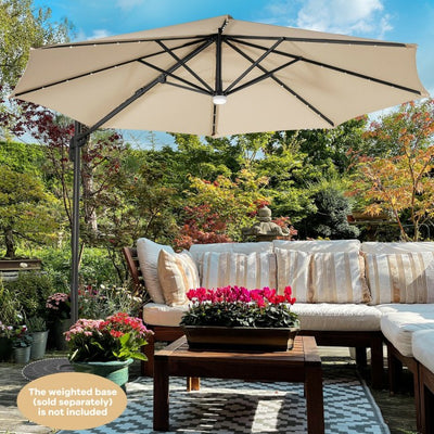 10ft Patio Cantilever Umbrella Outdoor Hanging Offset Umbrella with Solar LED Lights and 360-Degree Rotation