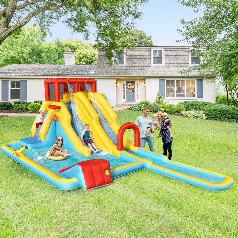 Inflatable Dual Slide Water Park Climbing Bouncer with 735W Air Blower