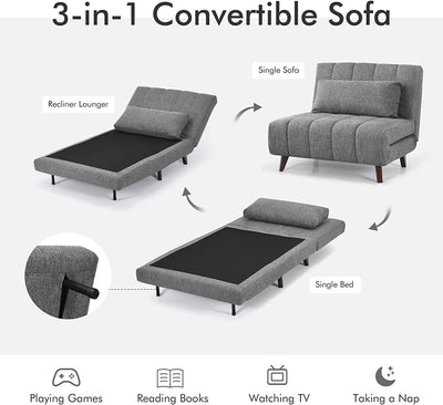 3 in 1 Folding Sofa Bed Convertible Sleeper Couch Adjustable Recliner Chair with Pillow