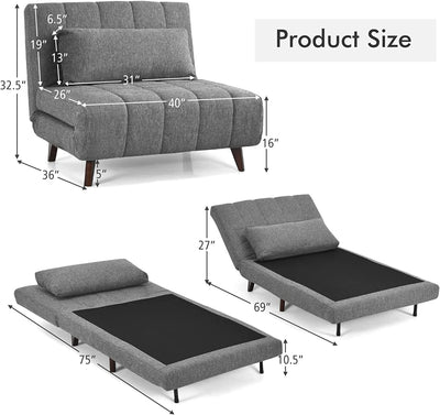 3 in 1 Folding Sofa Bed Convertible Sleeper Couch Adjustable Recliner Chair with Pillow