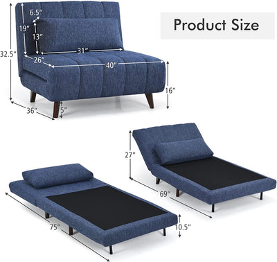 3 in 1 Folding Sofa Bed Convertible Sleeper Couch Adjustable Recliner Chair with Pillow