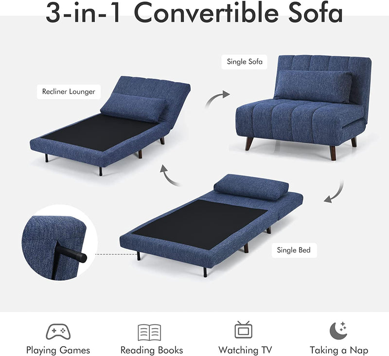 3 in 1 Folding Sofa Bed Convertible Sleeper Couch Adjustable Recliner Chair with Pillow