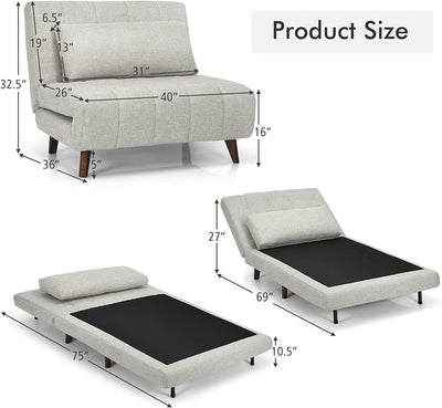 3 in 1 Folding Sofa Bed Convertible Sleeper Couch Adjustable Recliner Chair with Pillow