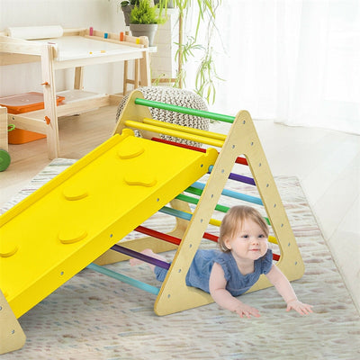 3-in-1 Kids Pikler Triangle Climber Toddler Wooden Climbing Triangle Set with Ladder & Slide for Boys Girls