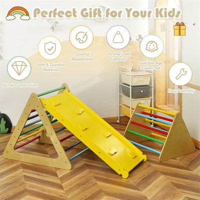 3-in-1 Kids Pikler Triangle Climber Toddler Wooden Climbing Triangle Set with Ladder & Slide for Boys Girls