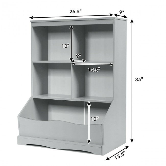 4-Cubby Kids Wooden Toy Storage Cabinet