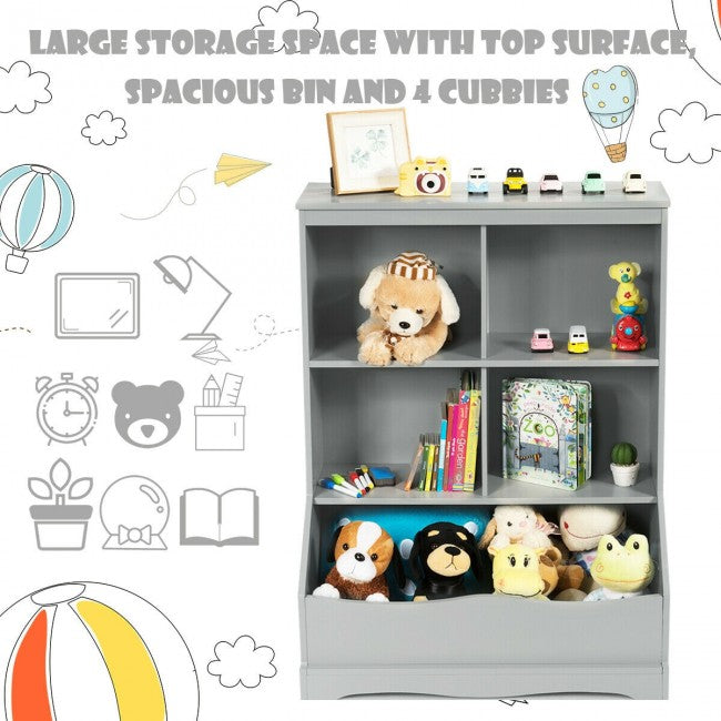 4-Cubby Kids Wooden Toy Storage Cabinet