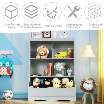 4-Cubby Kids Wooden Toy Storage Cabinet