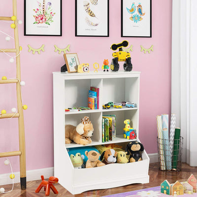 4-Cubby Kids Wooden Toy Storage Cabinet