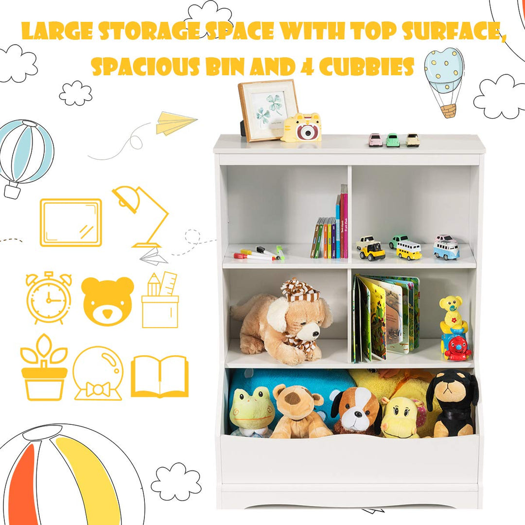 4-Cubby Kids Wooden Toy Storage Cabinet