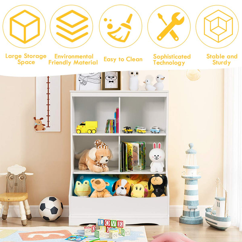 4-Cubby Kids Wooden Toy Storage Cabinet
