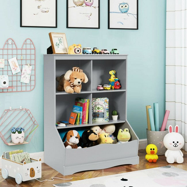 4-Cubby Kids Wooden Toy Storage Cabinet