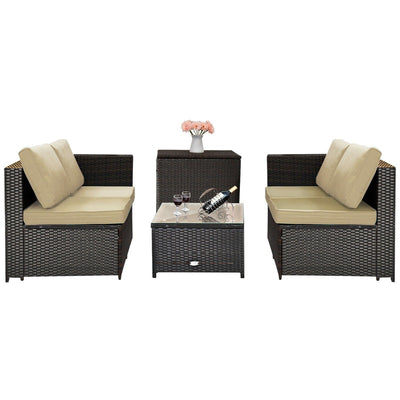 4-Piece Outdoor Rattan Wicker Patio Furniture Set with Loveseat & Storage Table