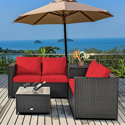 4-Piece Outdoor Rattan Wicker Patio Furniture Set with Loveseat & Storage Table