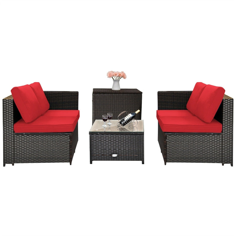 4-Piece Outdoor Rattan Wicker Patio Furniture Set with Loveseat & Storage Table