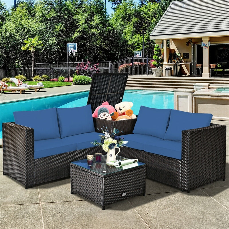 4-Piece Outdoor Rattan Wicker Patio Furniture Set with Loveseat & Storage Table