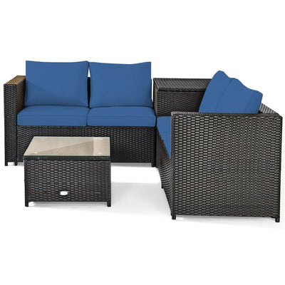 4-Piece Outdoor Rattan Wicker Patio Furniture Set with Loveseat & Storage Table