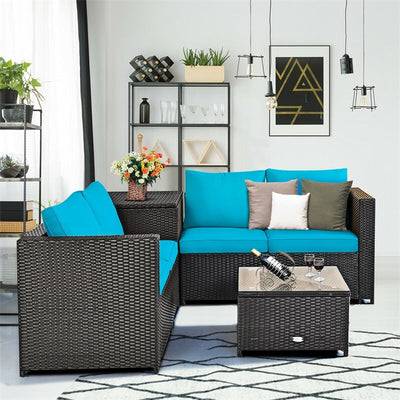 4-Piece Outdoor Rattan Wicker Patio Furniture Set with Loveseat & Storage Table