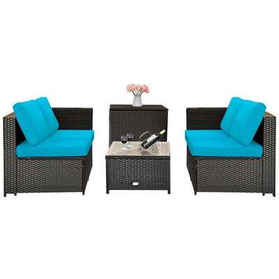 4-Piece Outdoor Rattan Wicker Patio Furniture Set with Loveseat & Storage Table