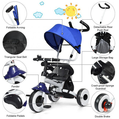 4-in-1 Kids Baby Stroller Tricycle