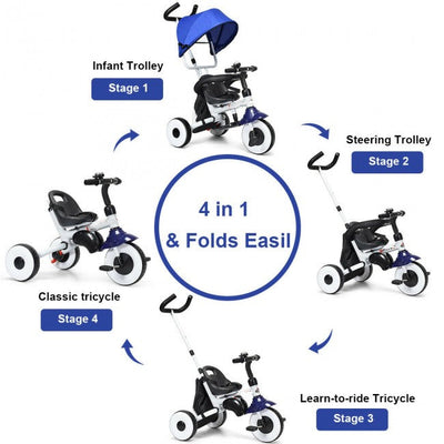 4-in-1 Kids Baby Stroller Tricycle