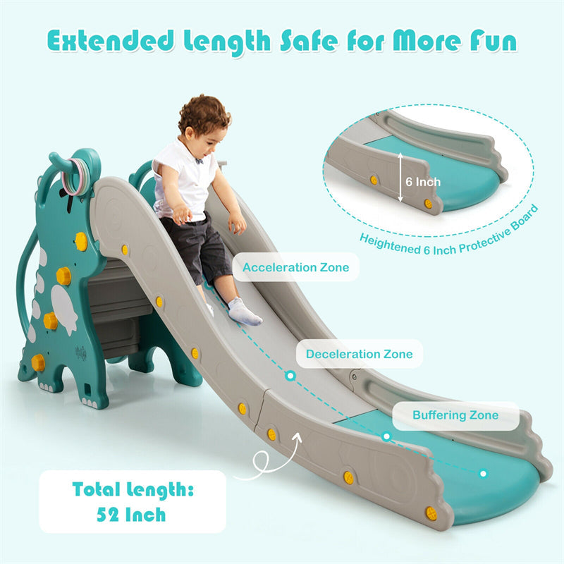 4-in-1 Kids Climber Slide PlaySet Toddler Large Play with Extra Long Slipping Slope Basketball Hoop for Boys Girls