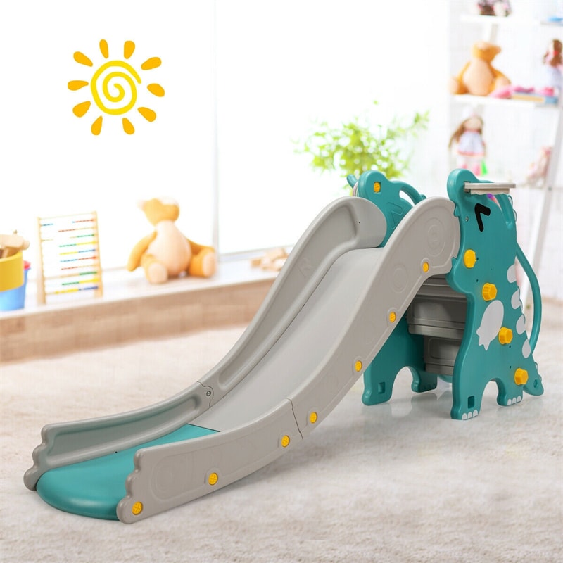 4-in-1 Kids Climber Slide PlaySet Toddler Large Play with Extra Long Slipping Slope Basketball Hoop for Boys Girls